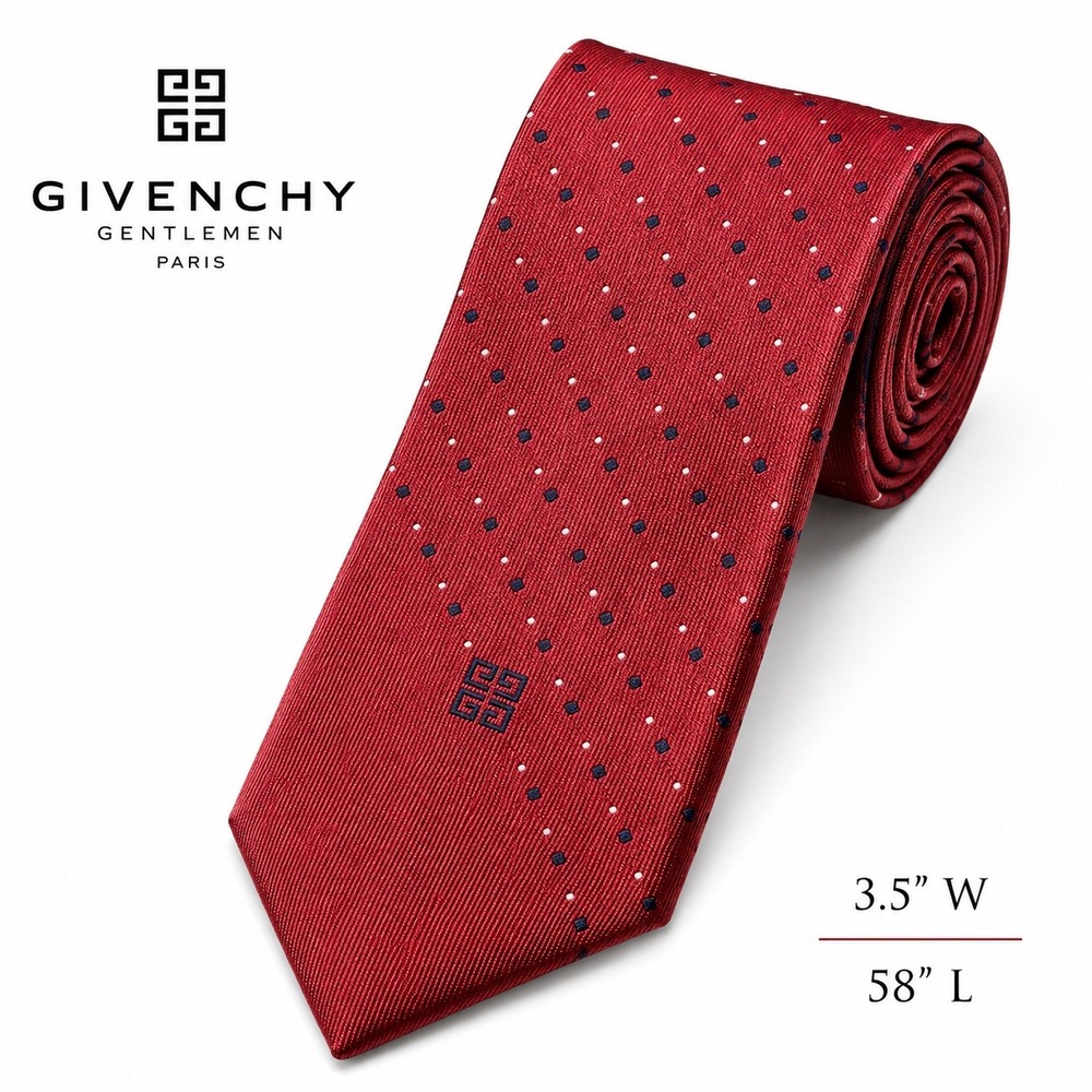 Givenchy Paris Vintage Silk Blend Red Dot Men Tie Logo Designer 3.5"W 58"L
